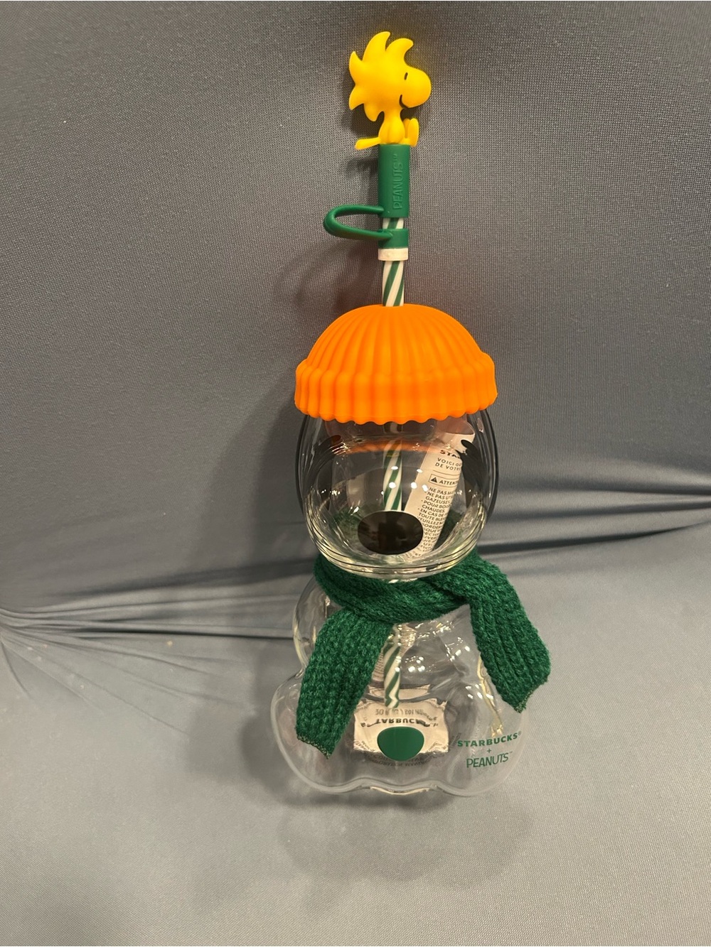 Starbucks Orange Lid & Green Scarf Peanuts Snowman Bottle